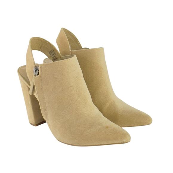 ShoeDazzle Katherine Pointed Toe Mules Tan Faux Suede Slingback Heels Size 8.5 - Picture 3 of 16